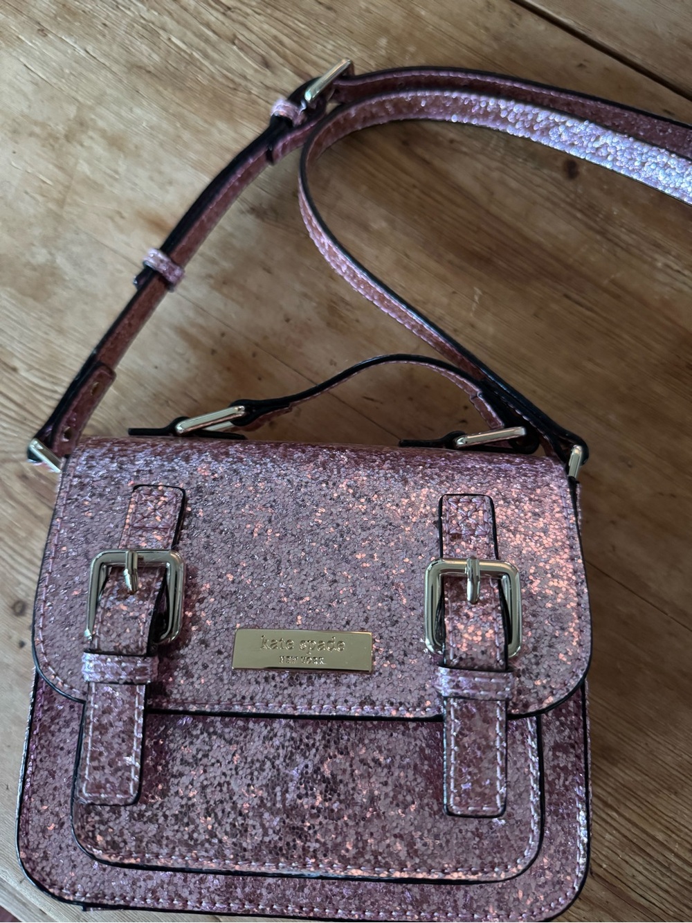 kate spade rose pink glitter crossbody satchel